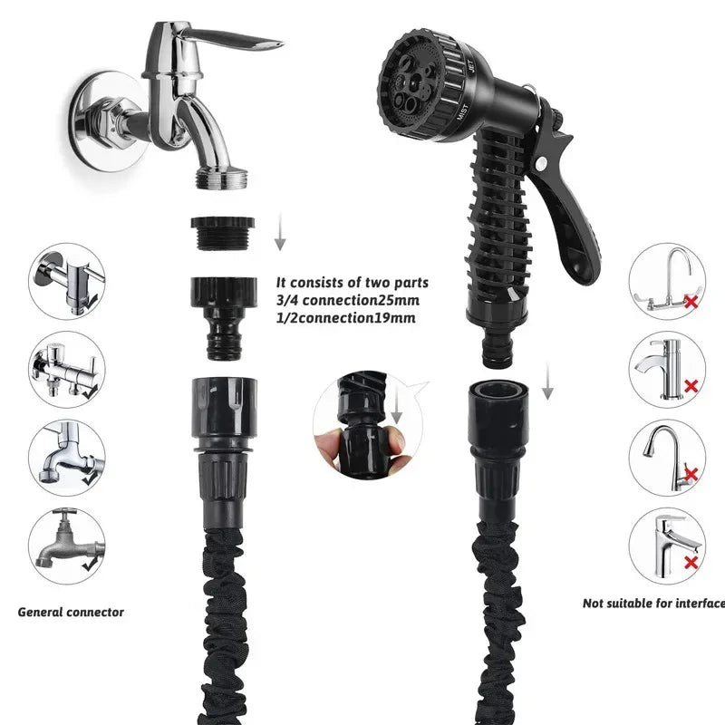 Expandable High-Pressure Garden Hose with Spray Gun